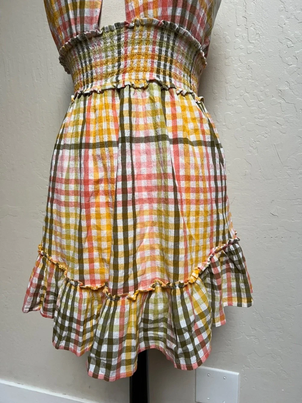 Aerie Spring Fling Plaid Criss Cross Halter Dress NWT - Picture 2 of 5